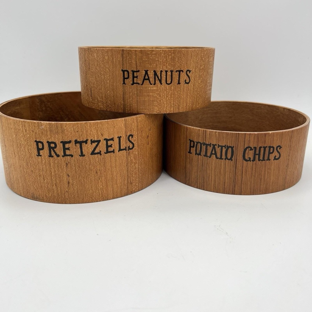 Vintage‎ MCM Snack Teak Nesting Wood Bowls Pretzels Maison International Japan